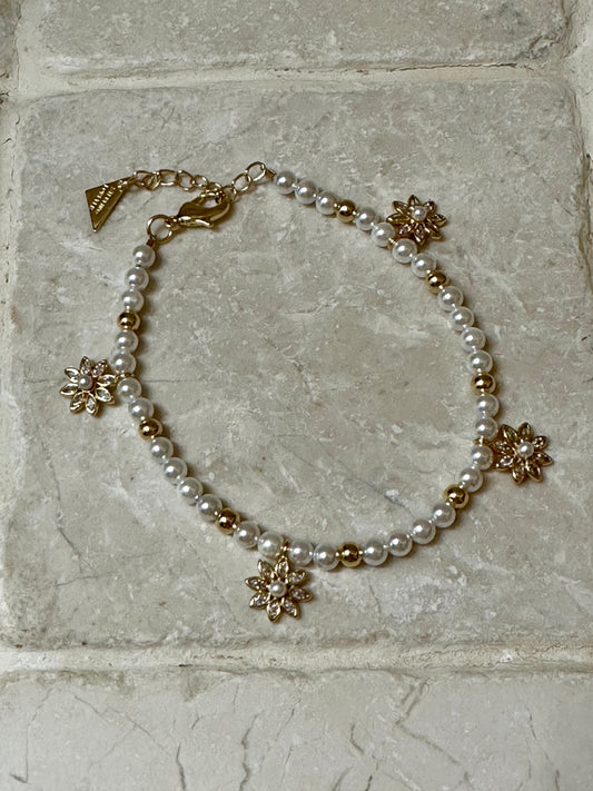 Esti Pearl & CZ Blossom Beaded Bracelet 14k Gold