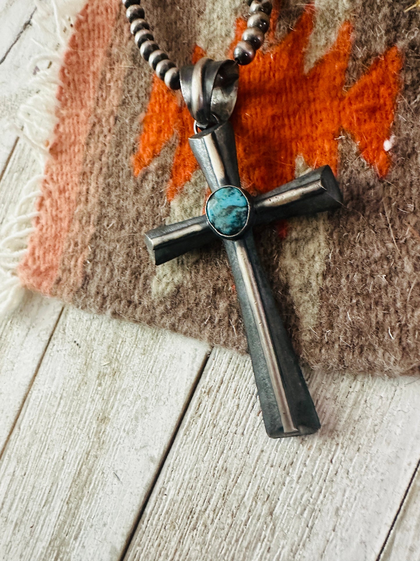 Handcrafted Turquoise & Sterling Silver Cross Pendant by Chimney Butte