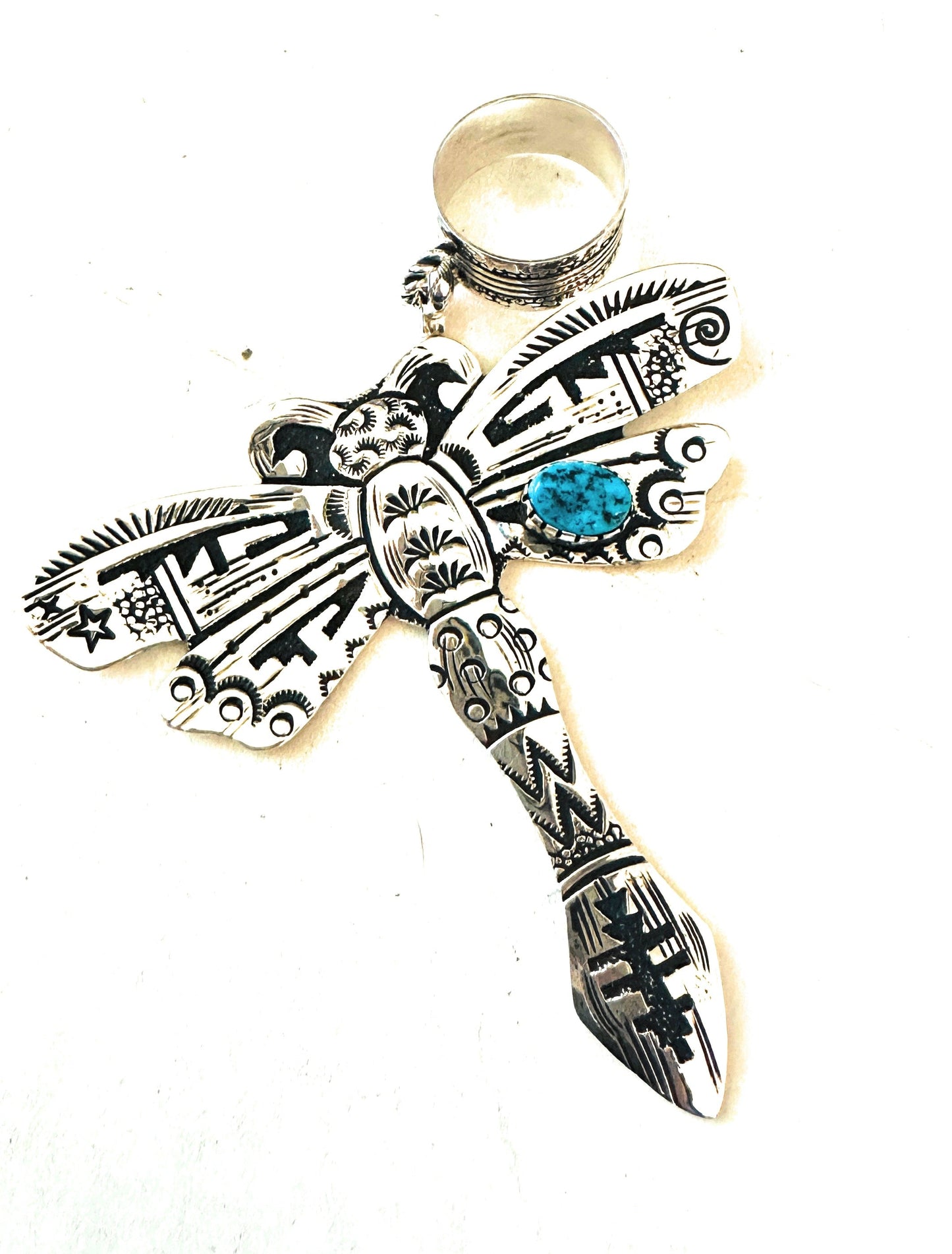 Handcrafted Turquoise & Sterling Silver Dragonfly Pendant Signed Richard Singer