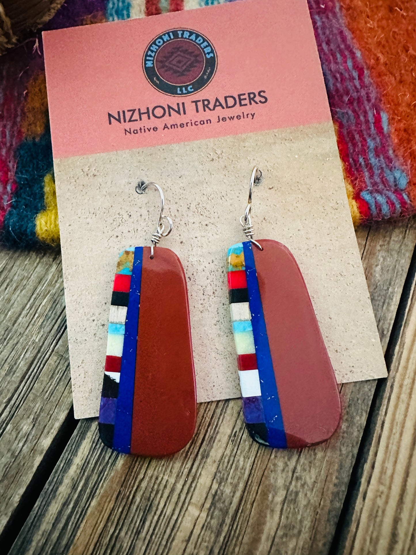 Handcrafted Multi Stone Inlay Slab Dangle Earrings