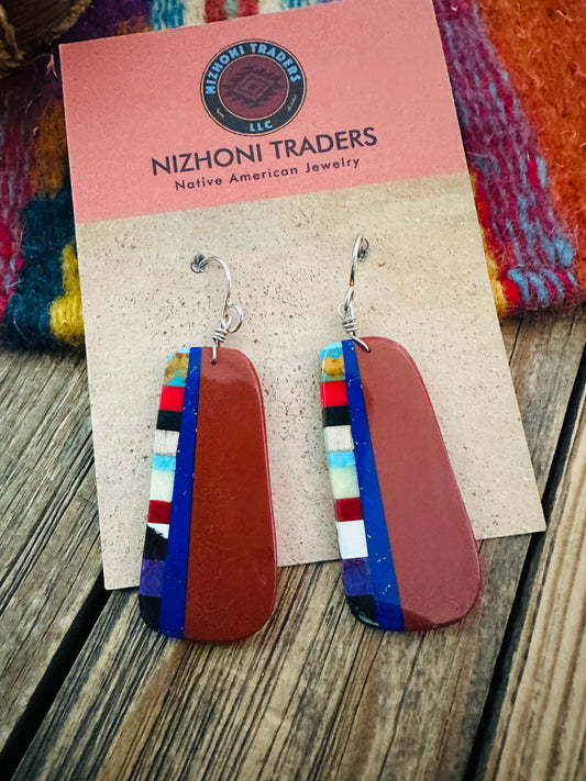 Handcrafted Multi Stone Inlay Slab Dangle Earrings