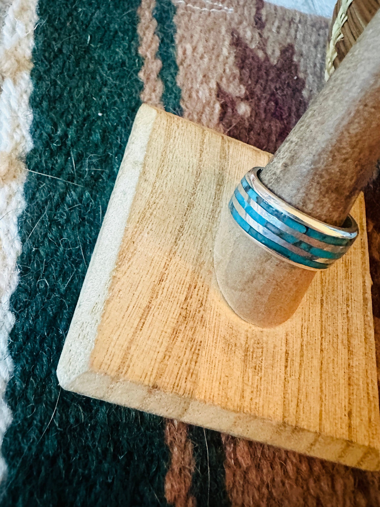 Handcrafted Sterling Silver & Turquoise Inlay Band Ring