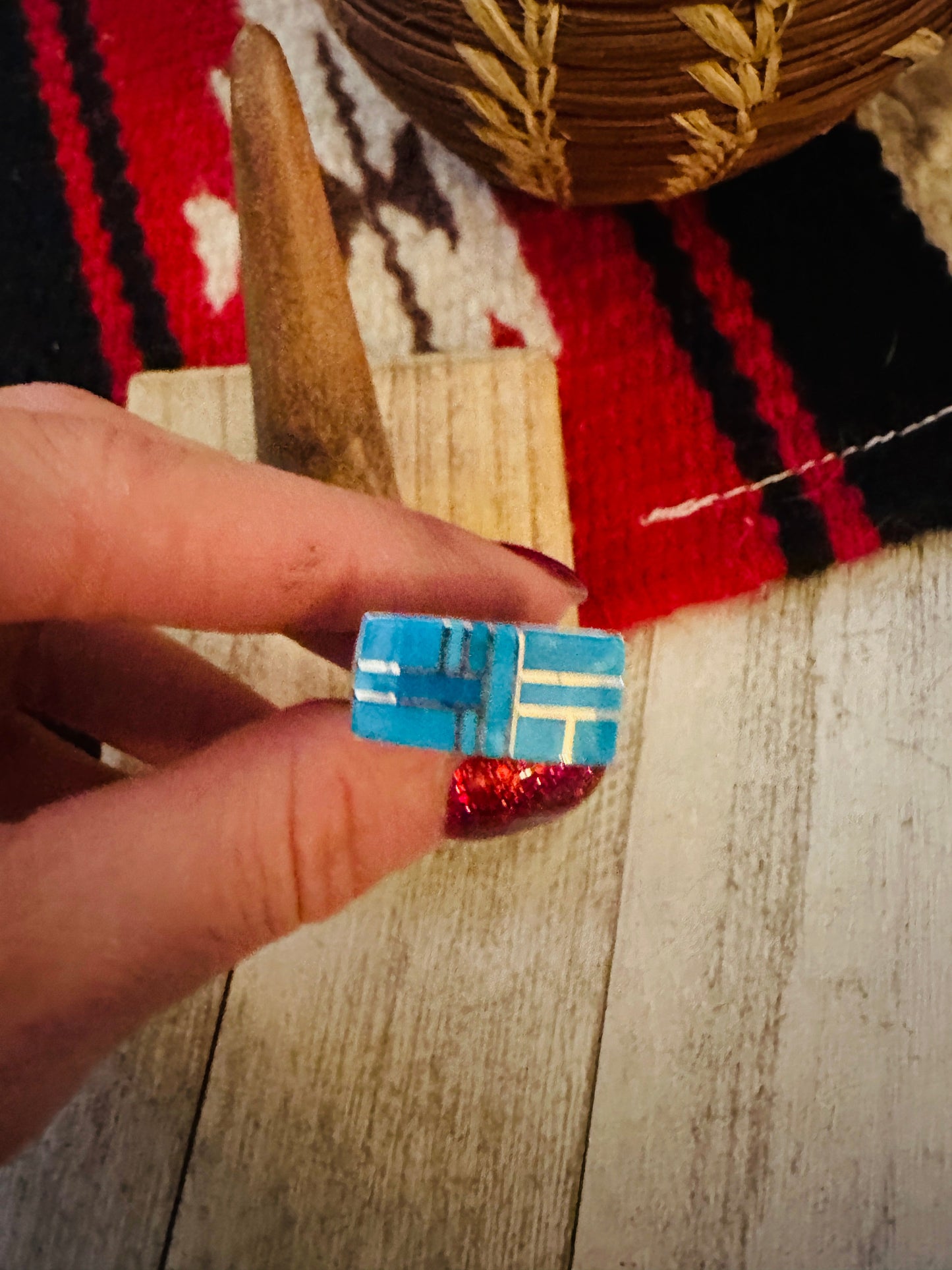 Handcrafted Turquoise & Sterling Silver Inlay Ring Size 6.75 by Julia Etsitty