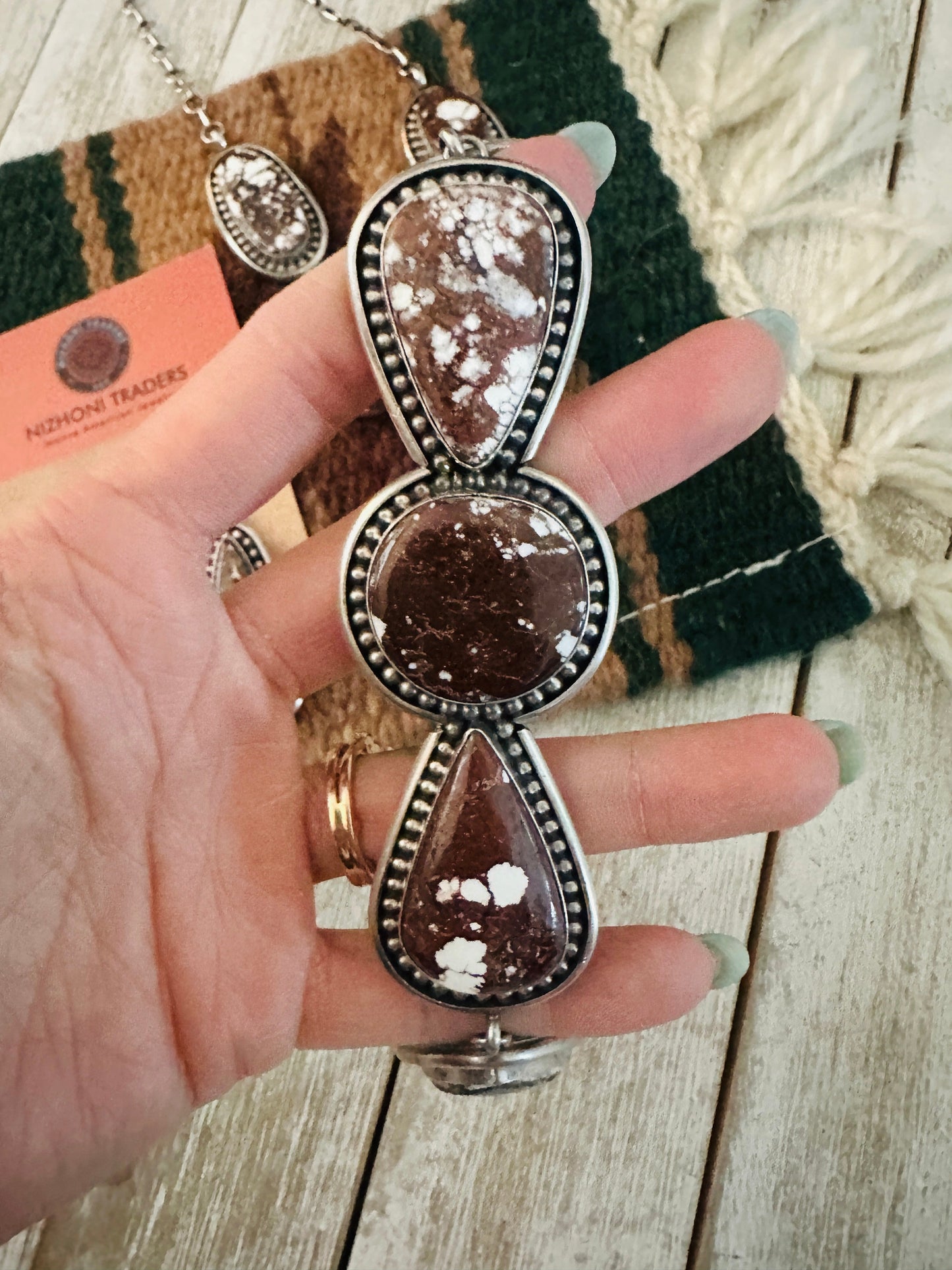 Handcrafted Wild Horse & Sterling Silver Lariat Necklace Set
