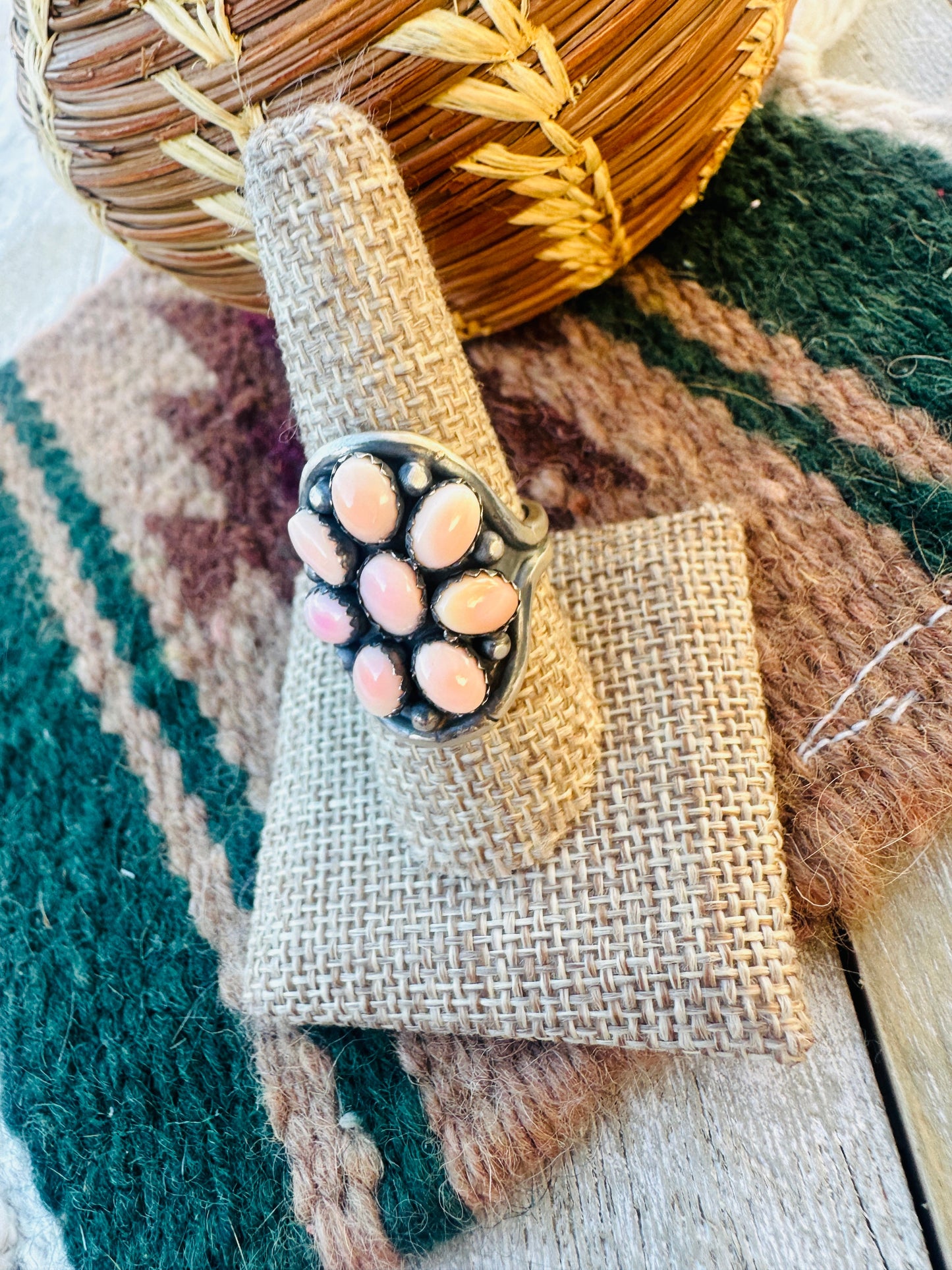 Handcrafted Queen Pink Conch & Sterling Silver Cluster Ring