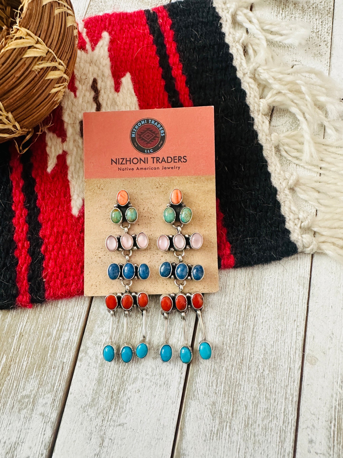 Handcrafted Multi Stone & Sterling Silver Chandelier Dangle Earrings