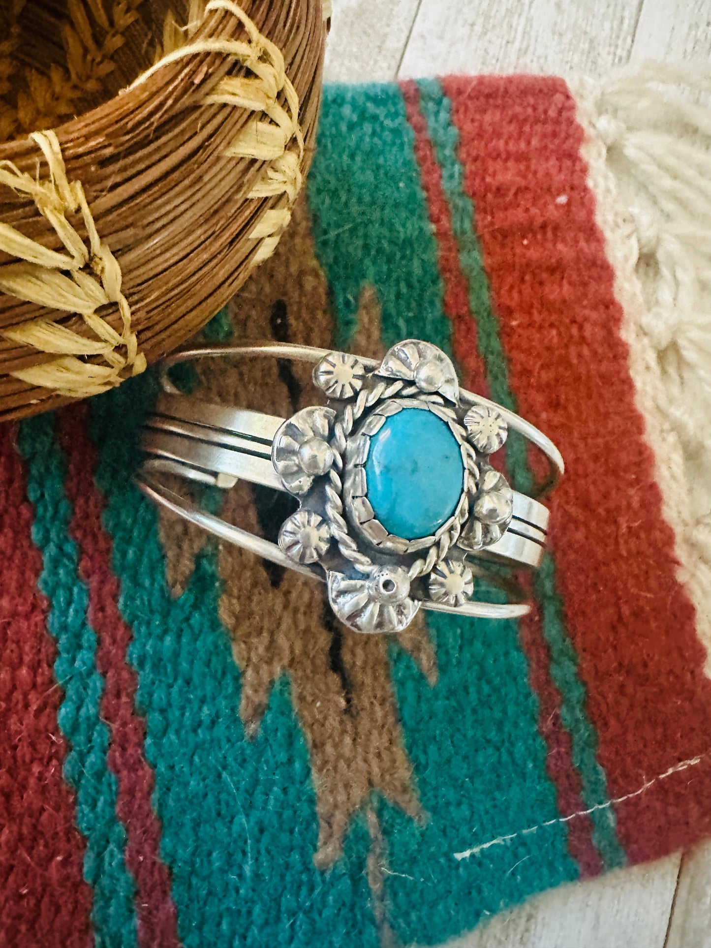 Handcrafted Sterling Silver & Kingman Turquoise Cuff Bracelet