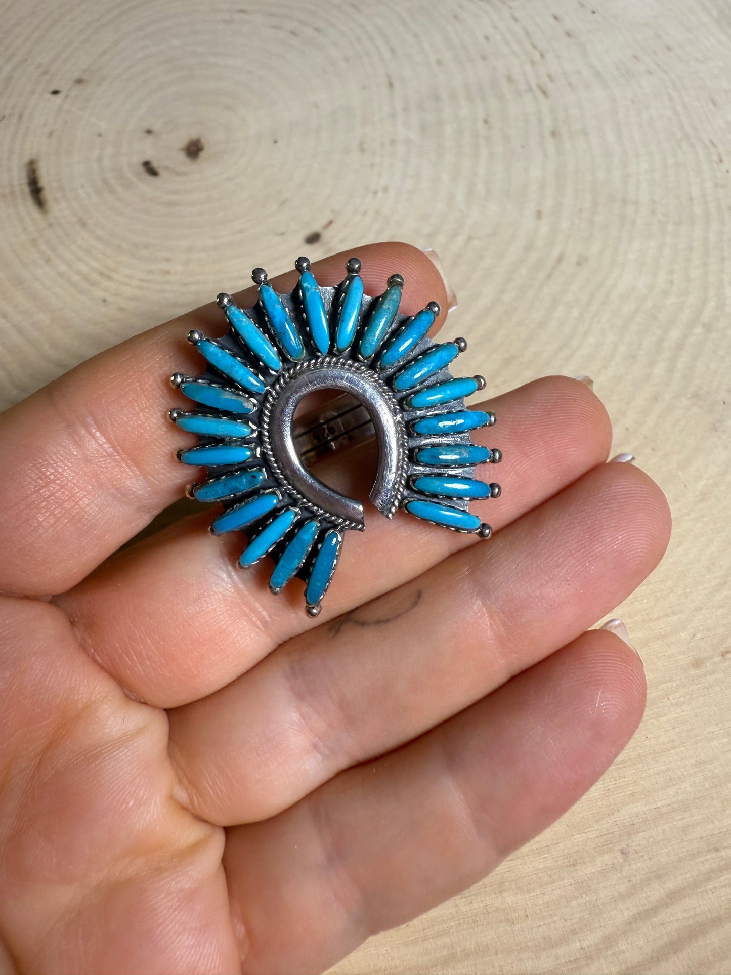 Handmade Sterling Silver & Needlepoint Turquoise Adjustable Naja Ring