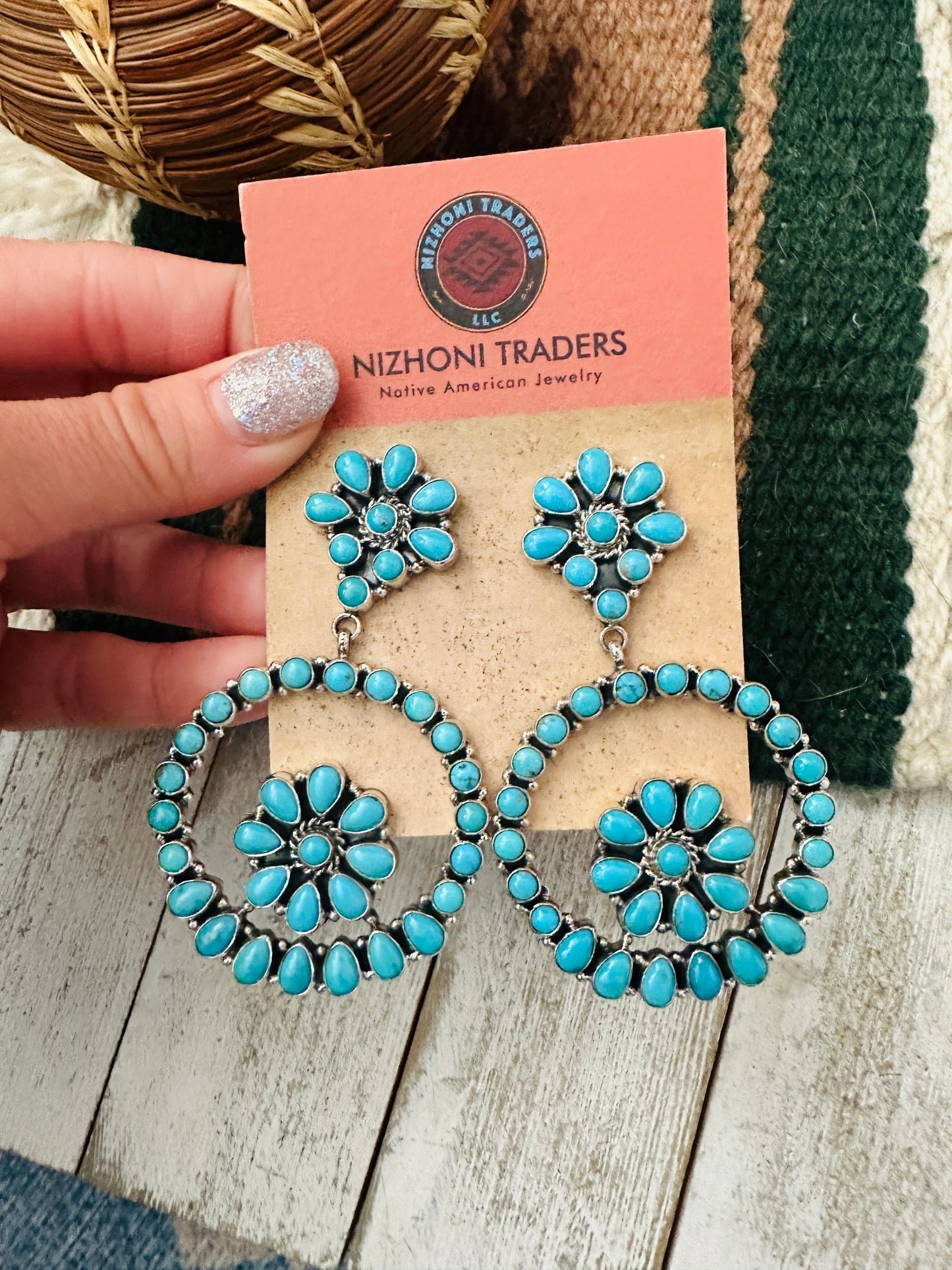 Handcrafted Sterling Silver & Sleeping Beauty Turquoise Cluster Dangle Earrings