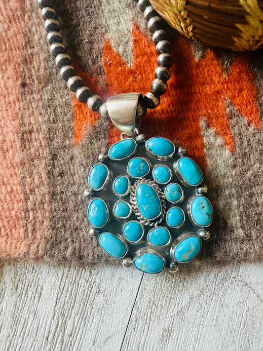 Handcrafted Sterling Silver & Kingman Turquoise Cluster Pendant