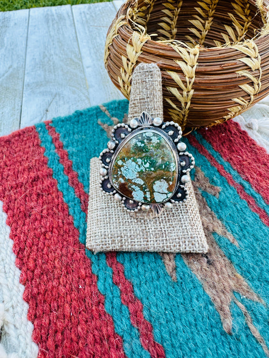 Hand Crafted Turquoise & Sterling Silver Adjustable Ring