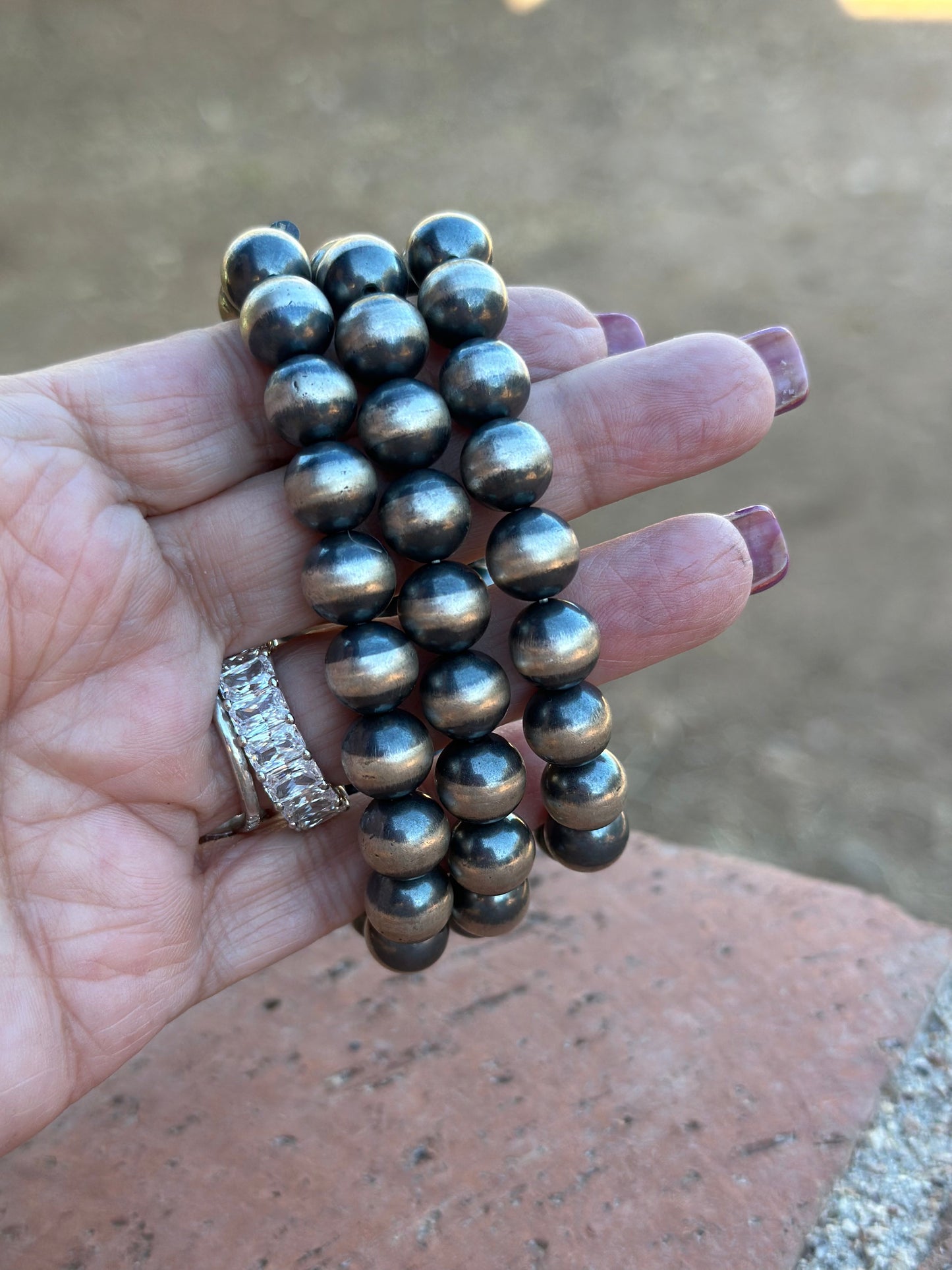 Handmade Sterling Silver 10mm Beaded Elastic Bracelet