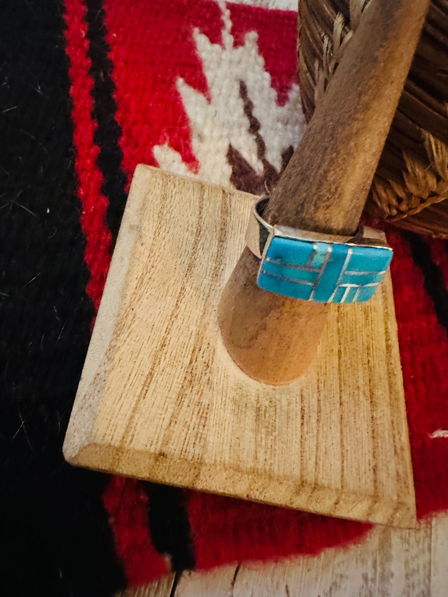 Handcrafted Turquoise & Sterling Silver Inlay Ring Size 7 by Julia Etsitty
