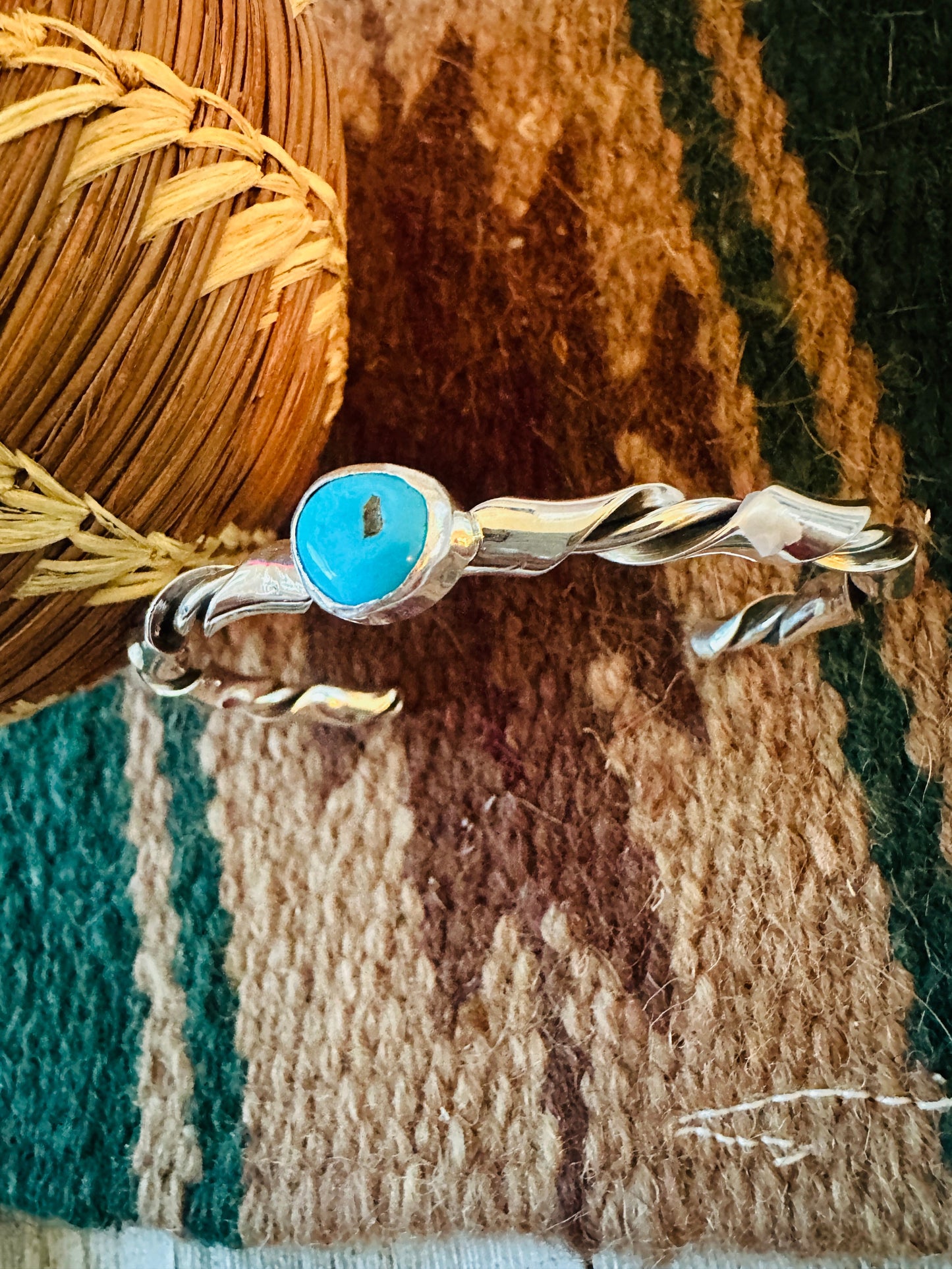 Handcrafted Turquoise & Twisted Sterling Silver Cuff Bracelet