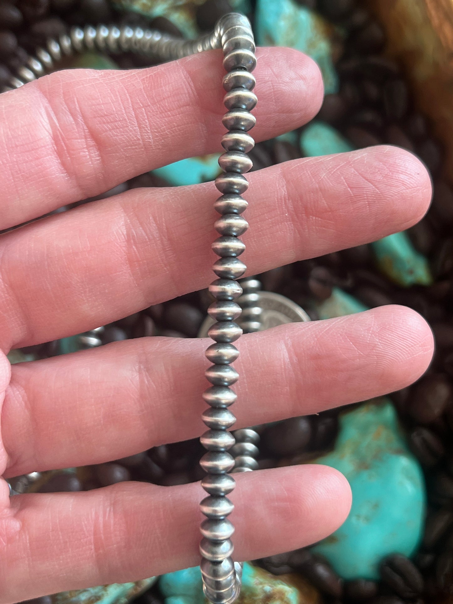 Vinita Cowboy Handcrafted 5.5mm Sterling Silver Handcrafted Saucer Pearls, 21 inches