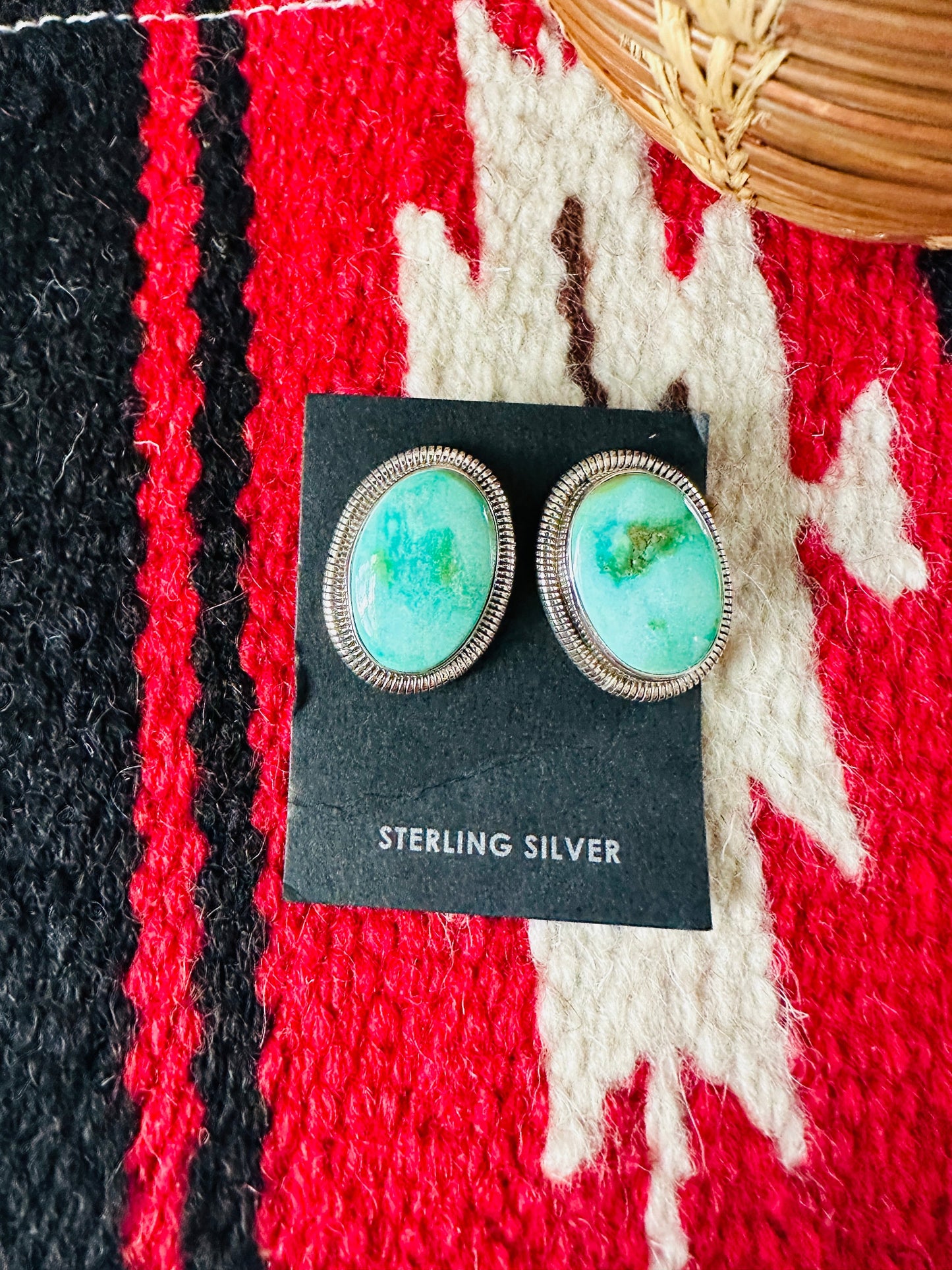 Navajo Sterling Silver & Sonoran Mountain Turquoise Post Earrings