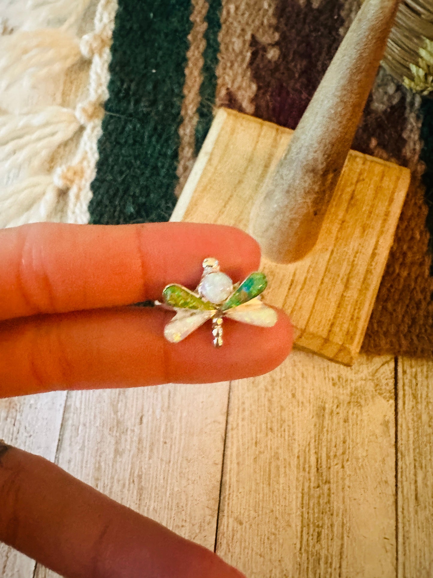 Handcrafted Sterling Silver, Green & White Opal Dragonfly Ring