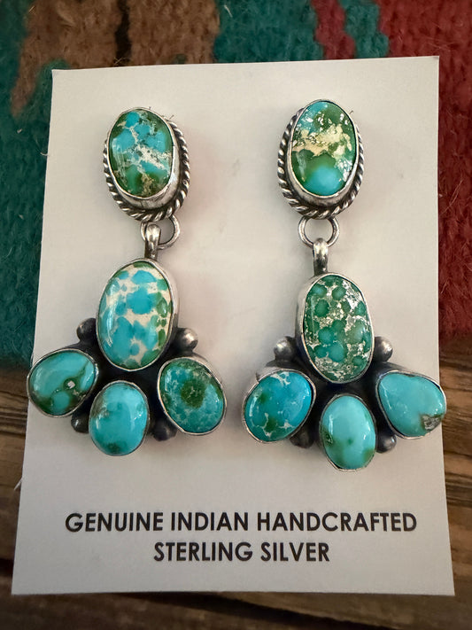 Handcrafted Sonoran Mountain Turquoise & Sterling Silver Dangle Earrings by Debra Smith