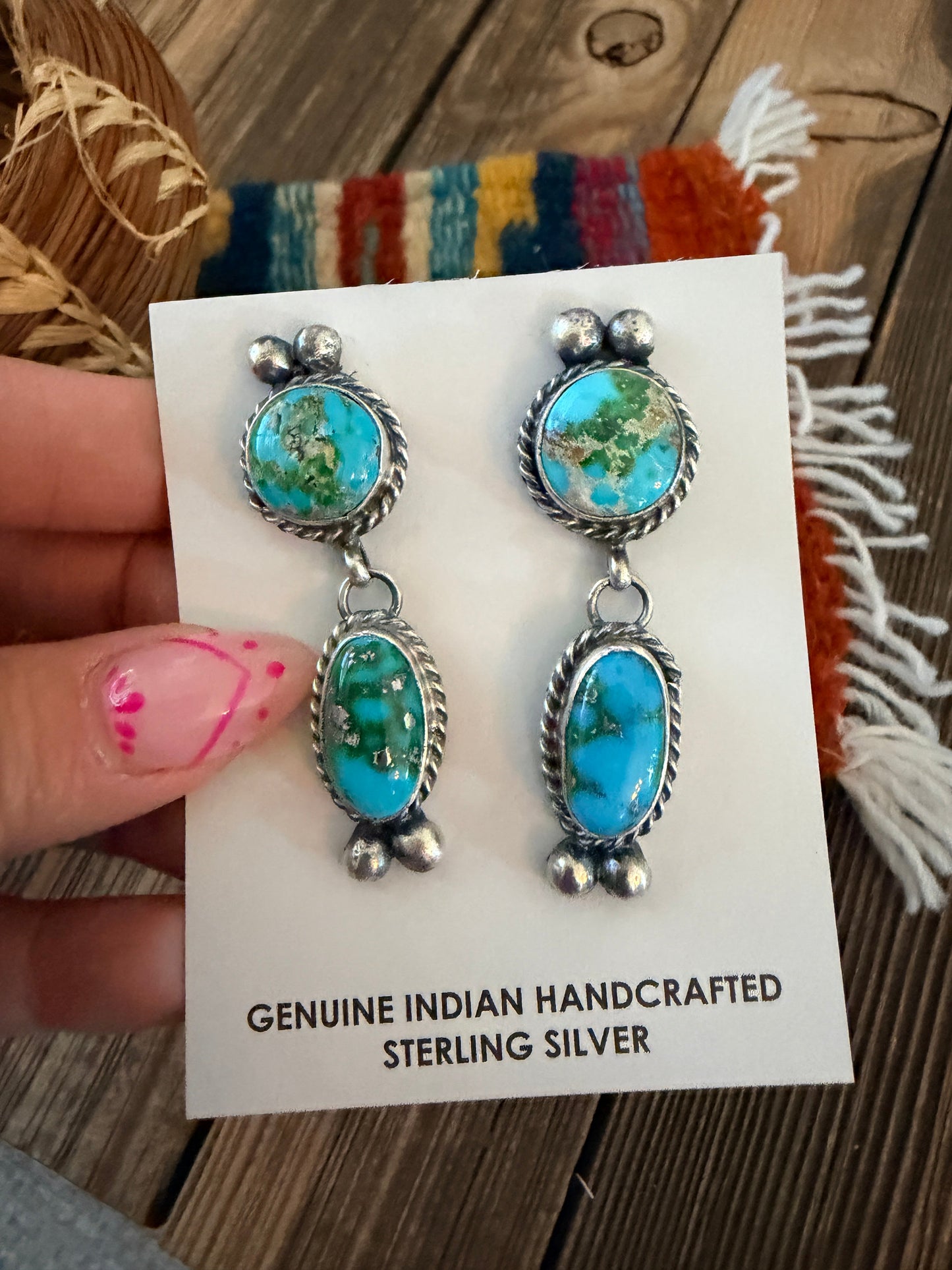 Handcrafted Sonoran Mountain Turquoise & Sterling Silver Dangle Earrings by Vicky Hicks