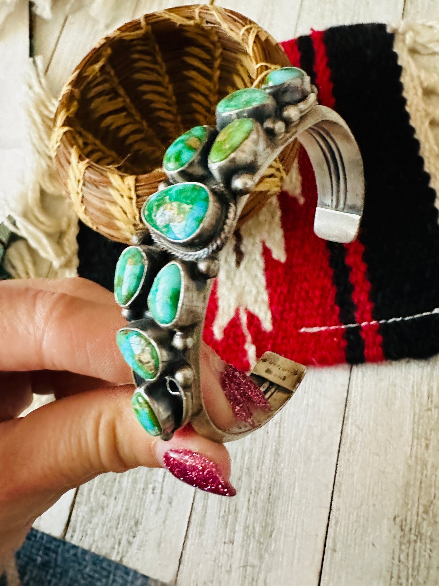 Handcrafted Sonoran Mountain Turquoise & Sterling Silver Cuff Bracelet