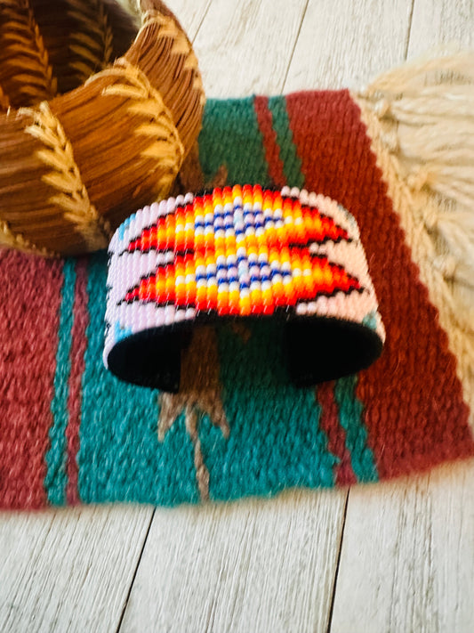 Handcrafted Made Beaded Leather Bracelet