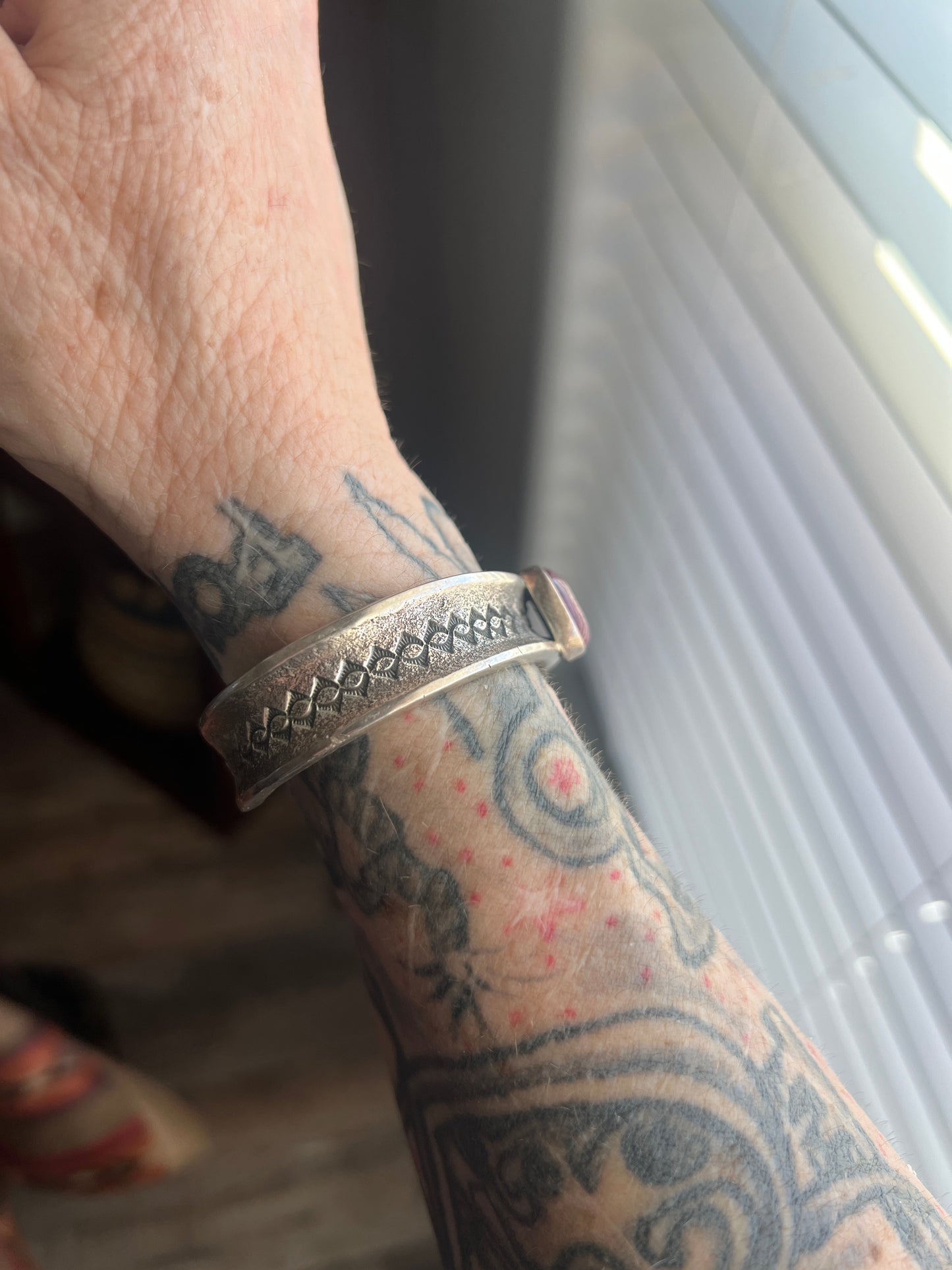 Handcrafted Sterling Silver and Purple Spiny Oyster Tufa Cast Cuff by Gary Custer