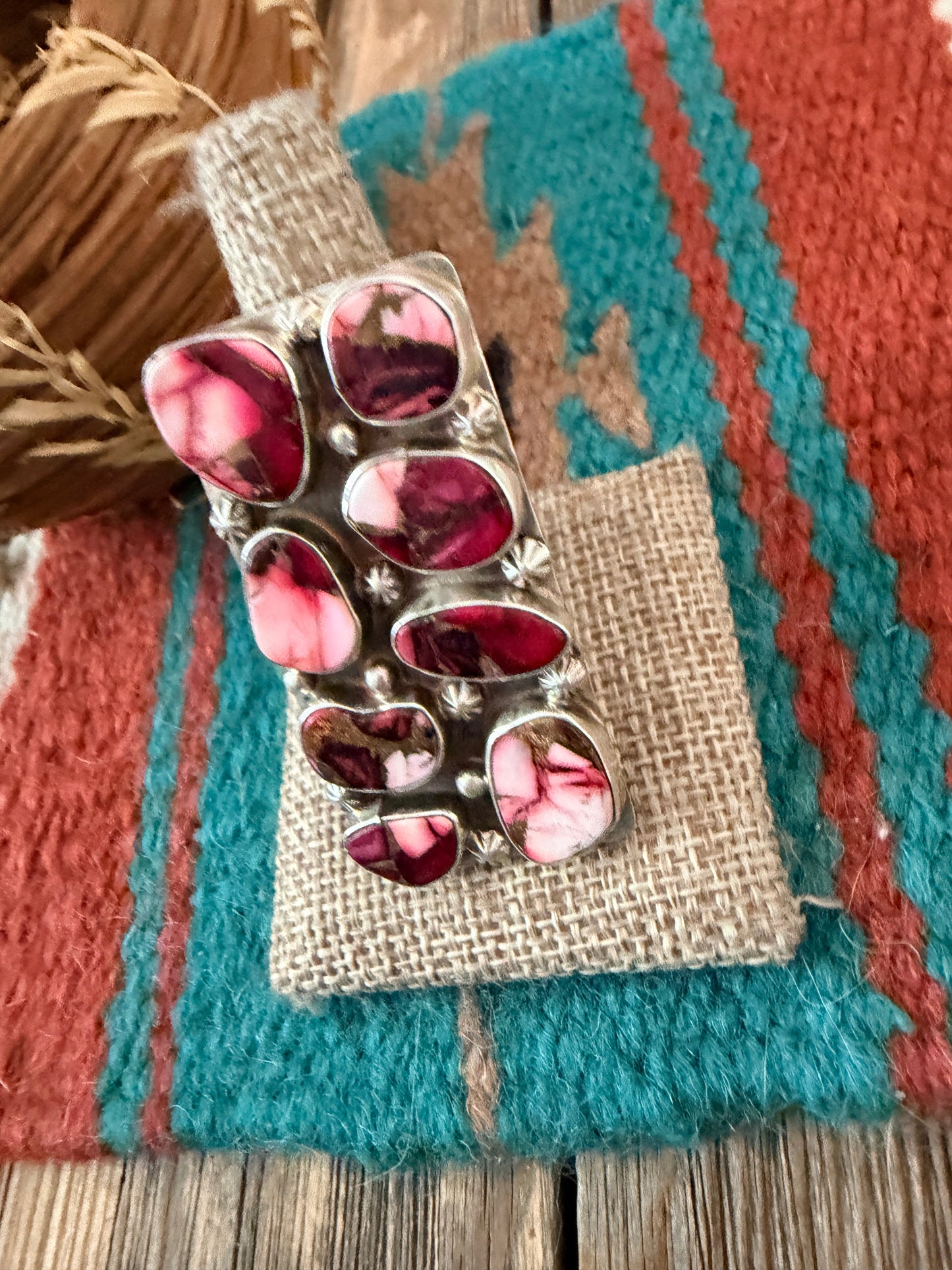 Handcrafted Rose Dahlia & Sterling Silver Cluster Adjustable Ring by Jacqueline Silver