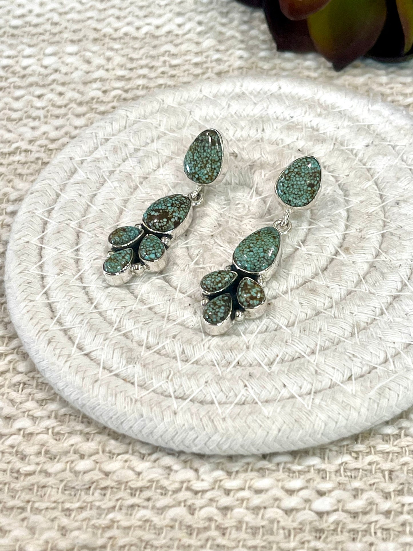 Handmade Sterling Silver Number 8 Turquoise Post Dangle Earrings with Signed Nizhoni