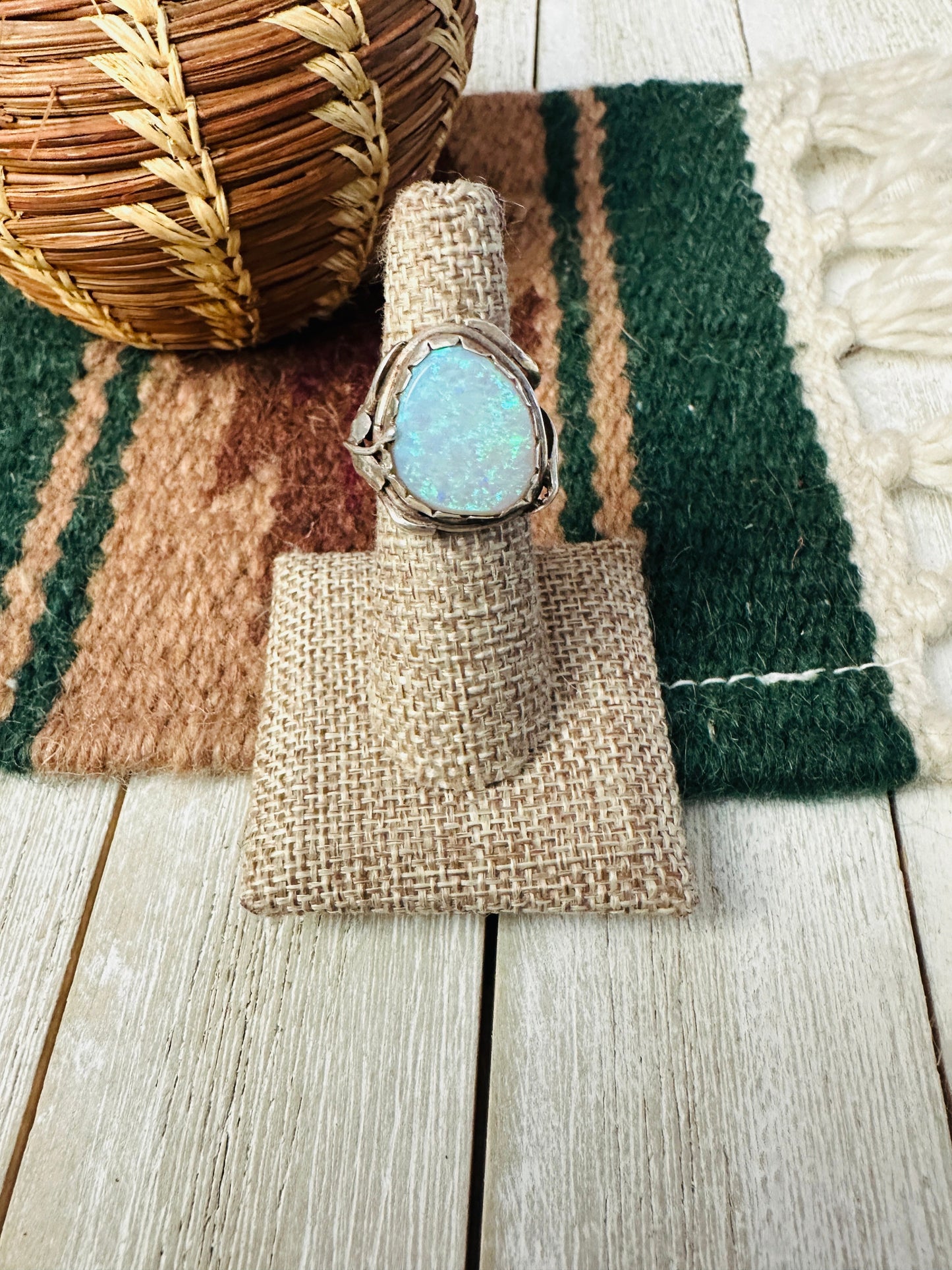 Old Pawn Handcrafted Opal & Sterling Silver Ring Size 6.5
