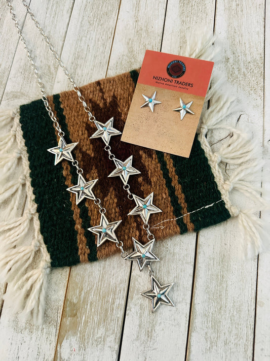 Handcrafted Turquoise & Sterling Silver Star Necklace Set