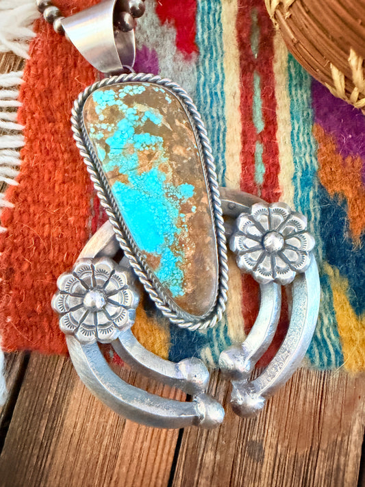 Handcrafted Sterling Silver & Number 8 Turquoise Naja Pendant by Chimney Butte