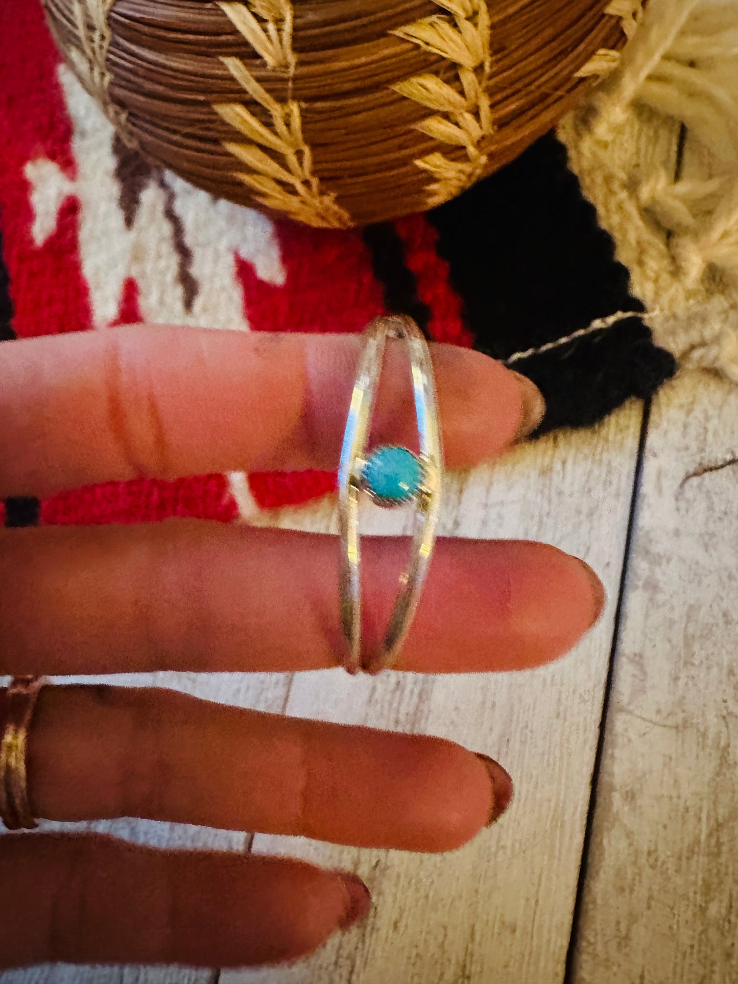 Handcrafted Sterling Silver & Turquoise Baby Cuff Bracelet /