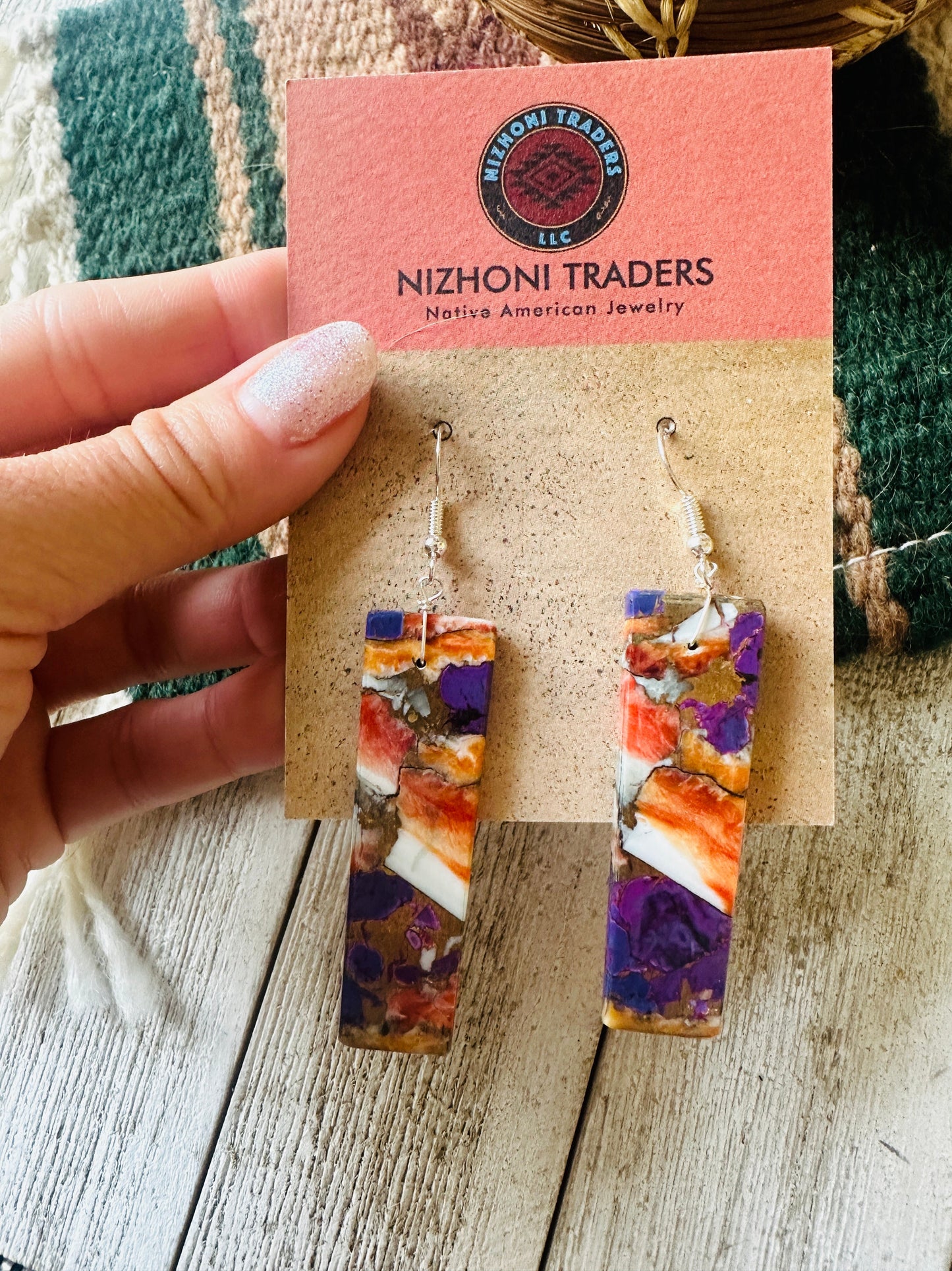Handcrafted Sterling Silver & Purple Spice Slab Dangle Earrings