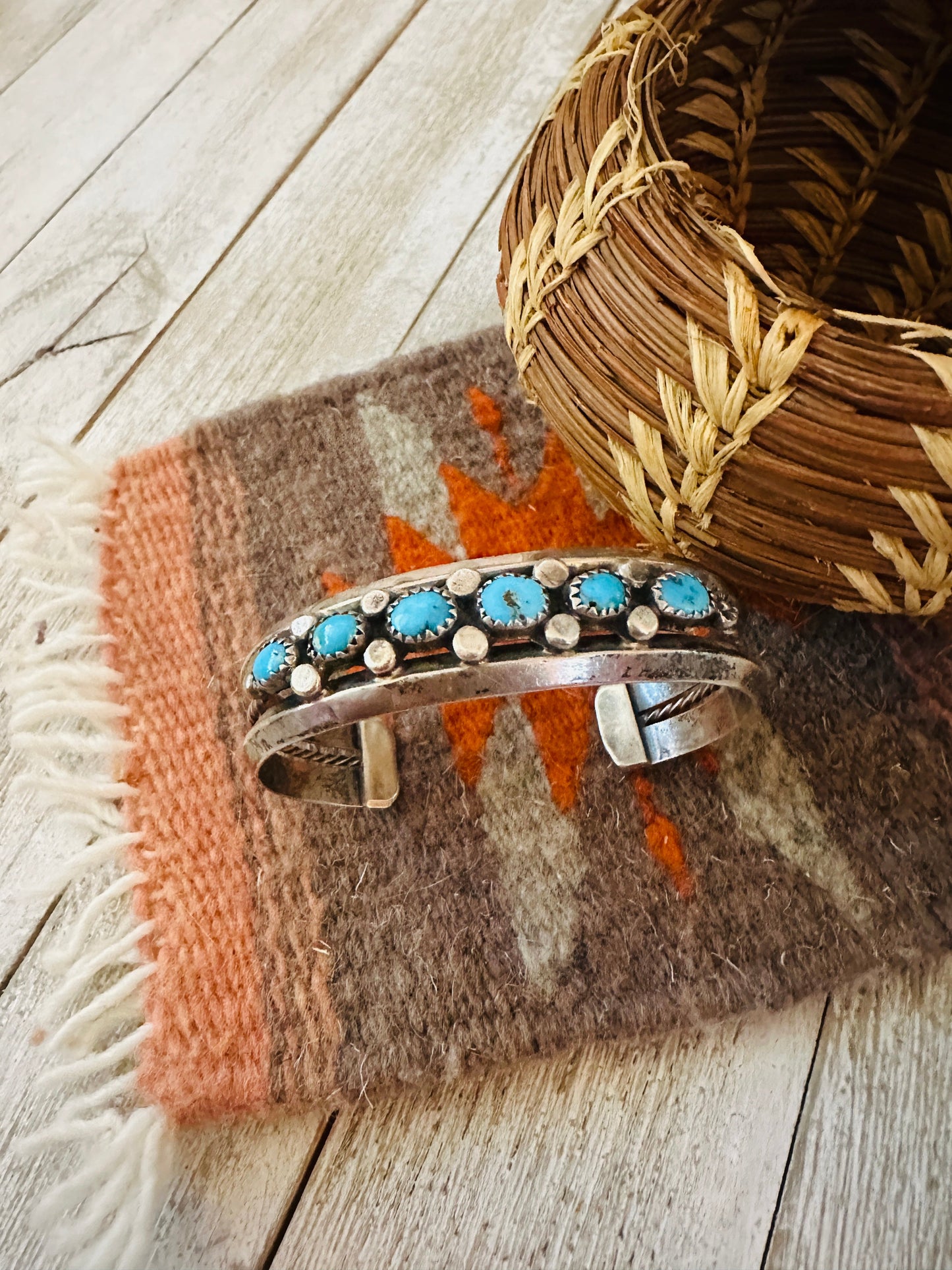 Handcrafted Old Pawn Turquoise & Sterling Silver Cuff Bracelet /