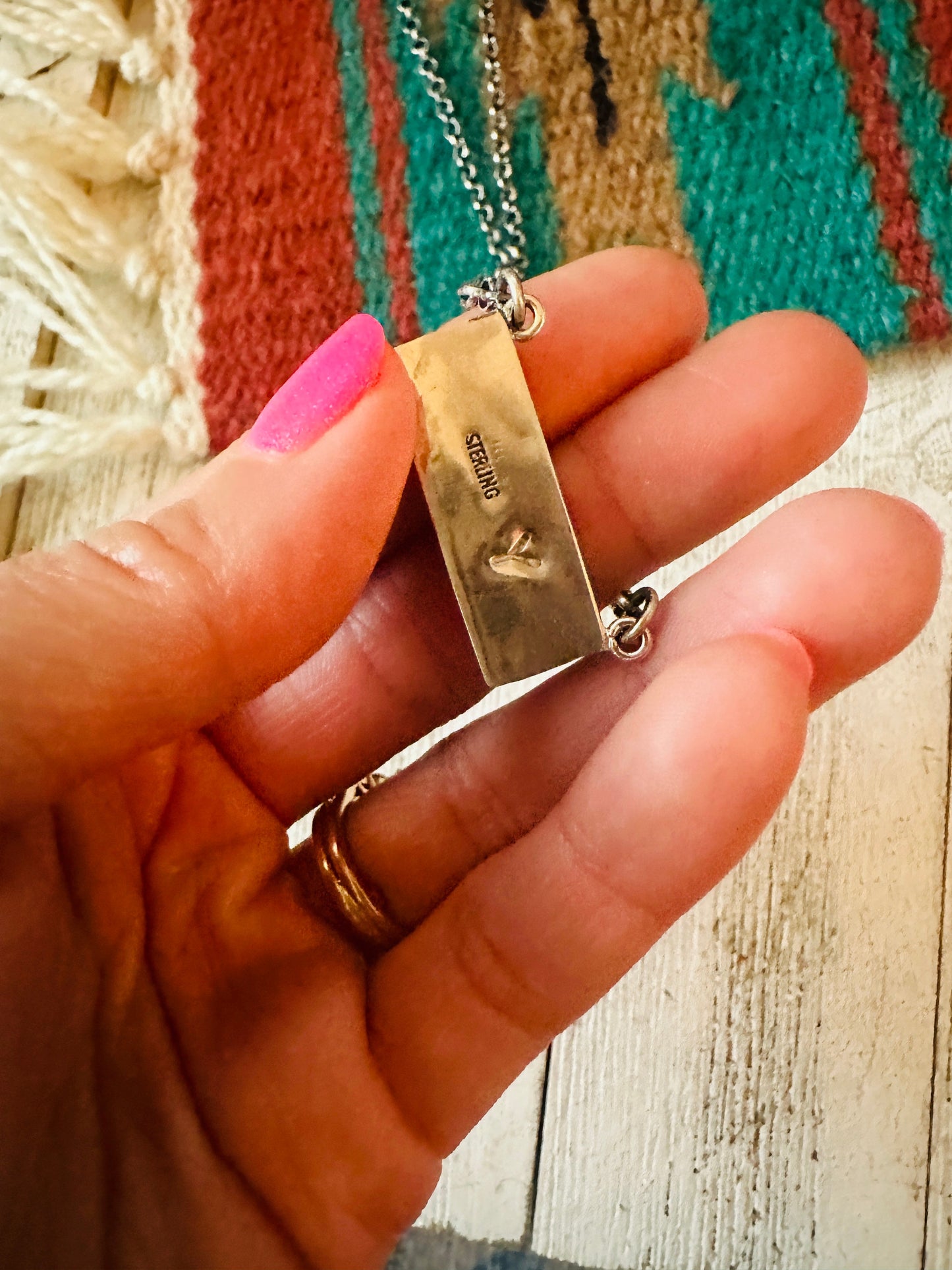 Handcrafted Multi Stone & Sterling Silver Inlay Bar Necklace
