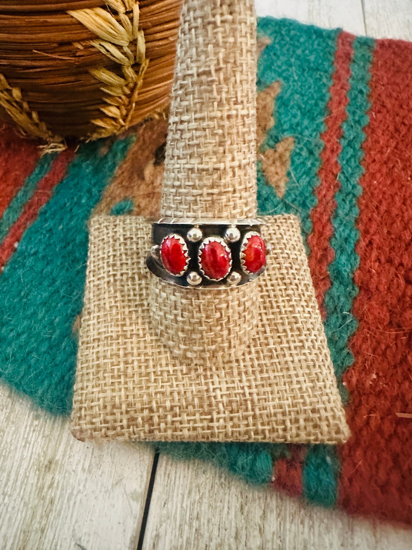 Handcrafted Red Spiny Oyster & Sterling Silver Ring Size 11