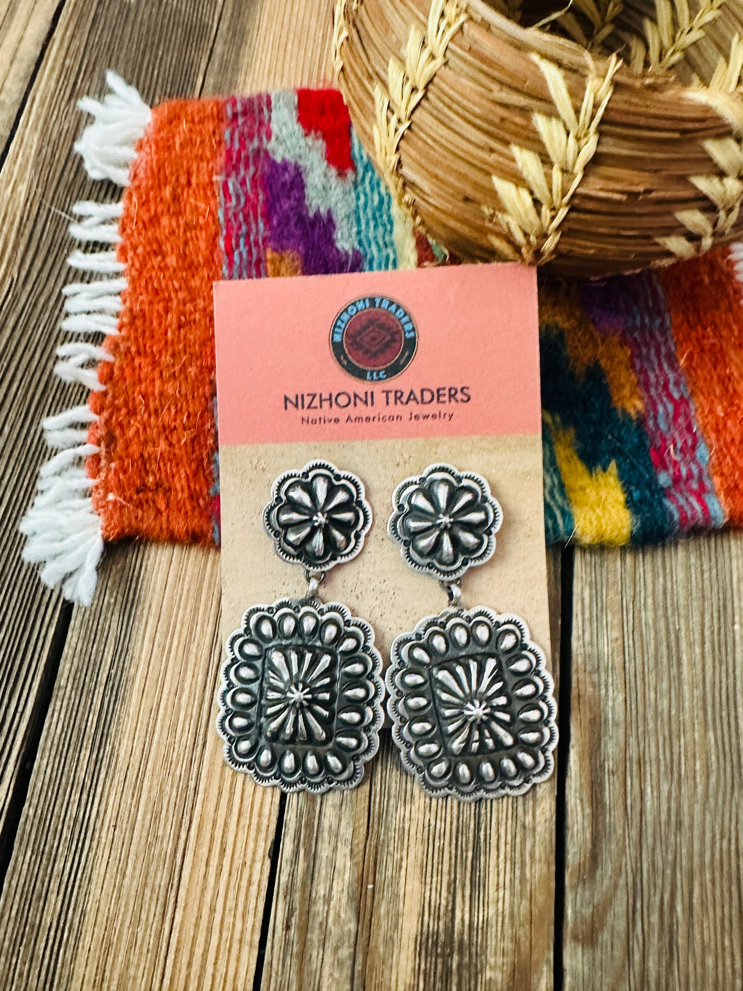 Handcrafted Sterling Silver Concho Dangle Earrings