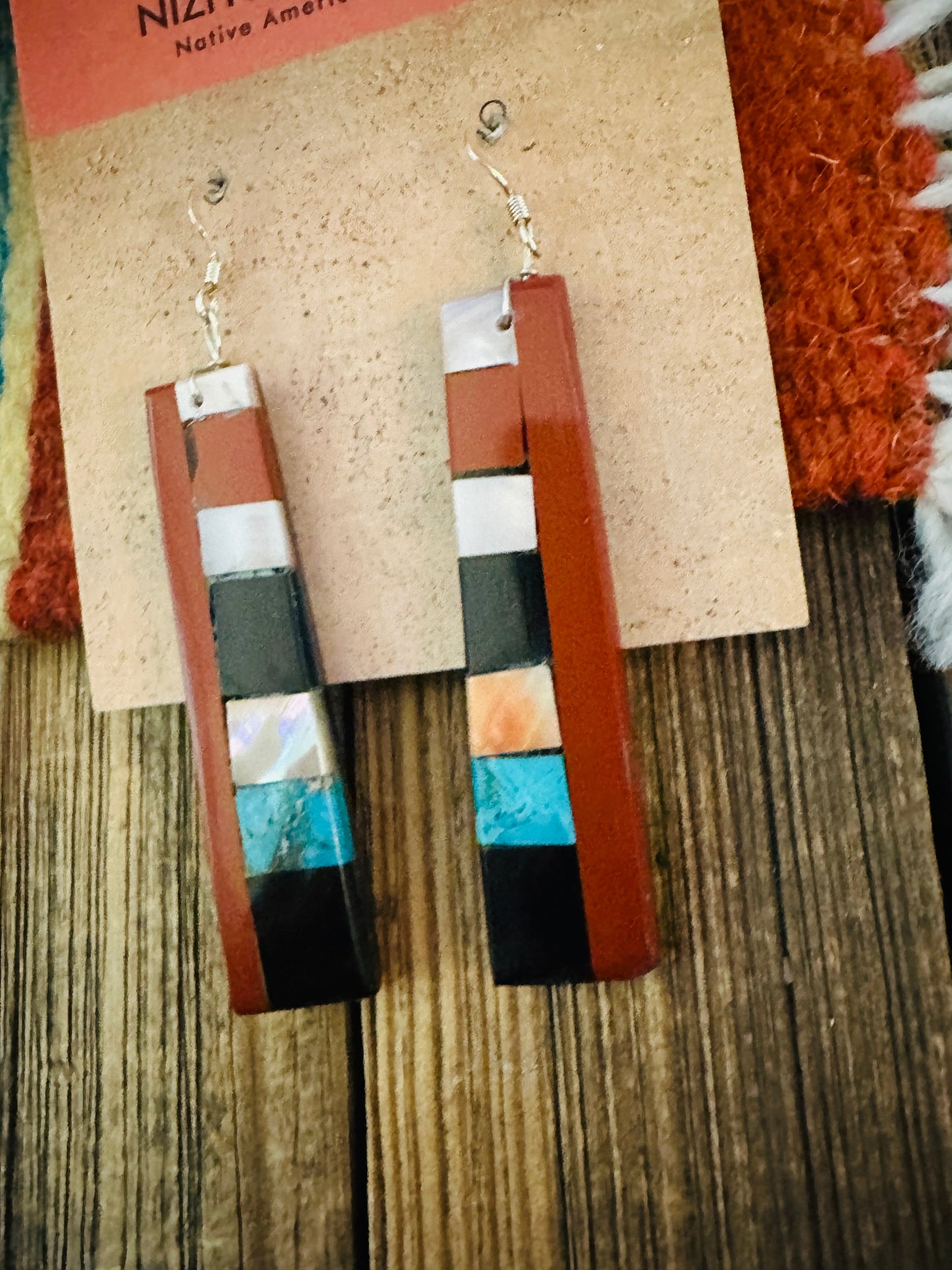 Handcrafted Multi Stone Inlay Slab Dangle Earrings