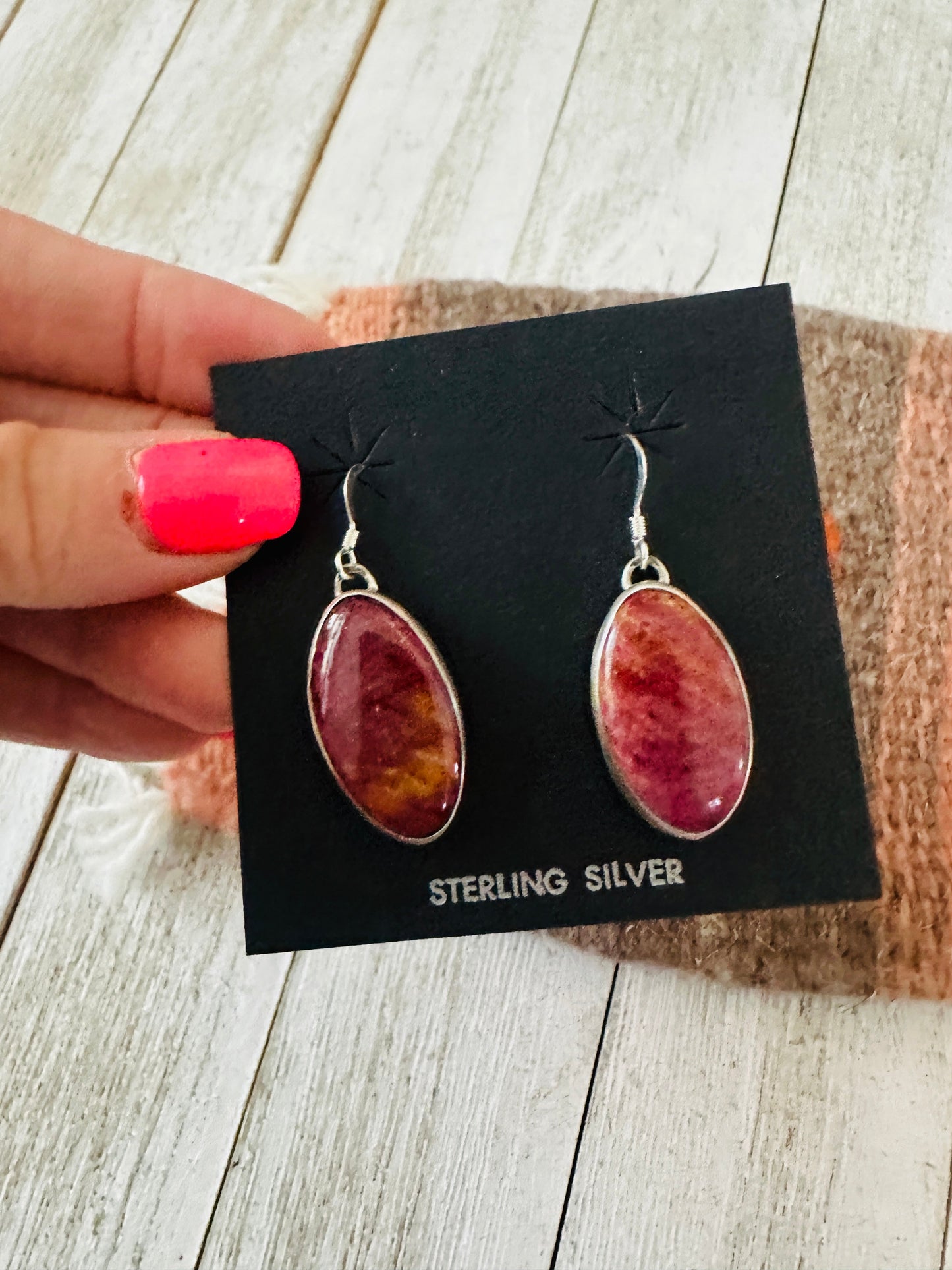 Handcrafted Purple Spiny and Sterling Silver Dangle Earrings