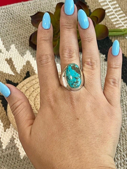 Handcrafted Turquoise & Sterling Silver Ring Size 11