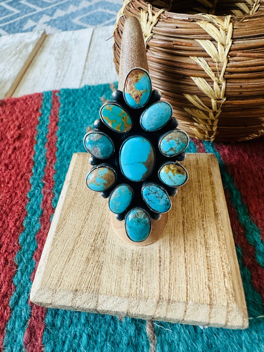 Handcrafted Turquoise & Sterling Silver Cluster Ring Size 6.5