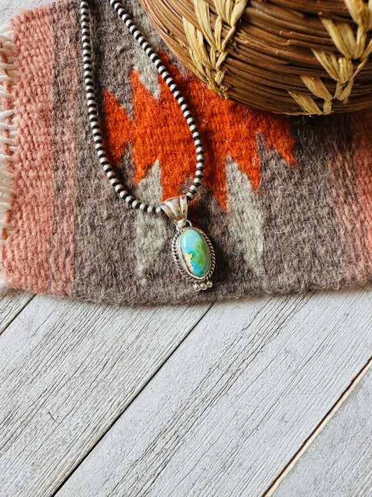 Navajo Carico Lake Turquoise and Sterling Silver Pendant