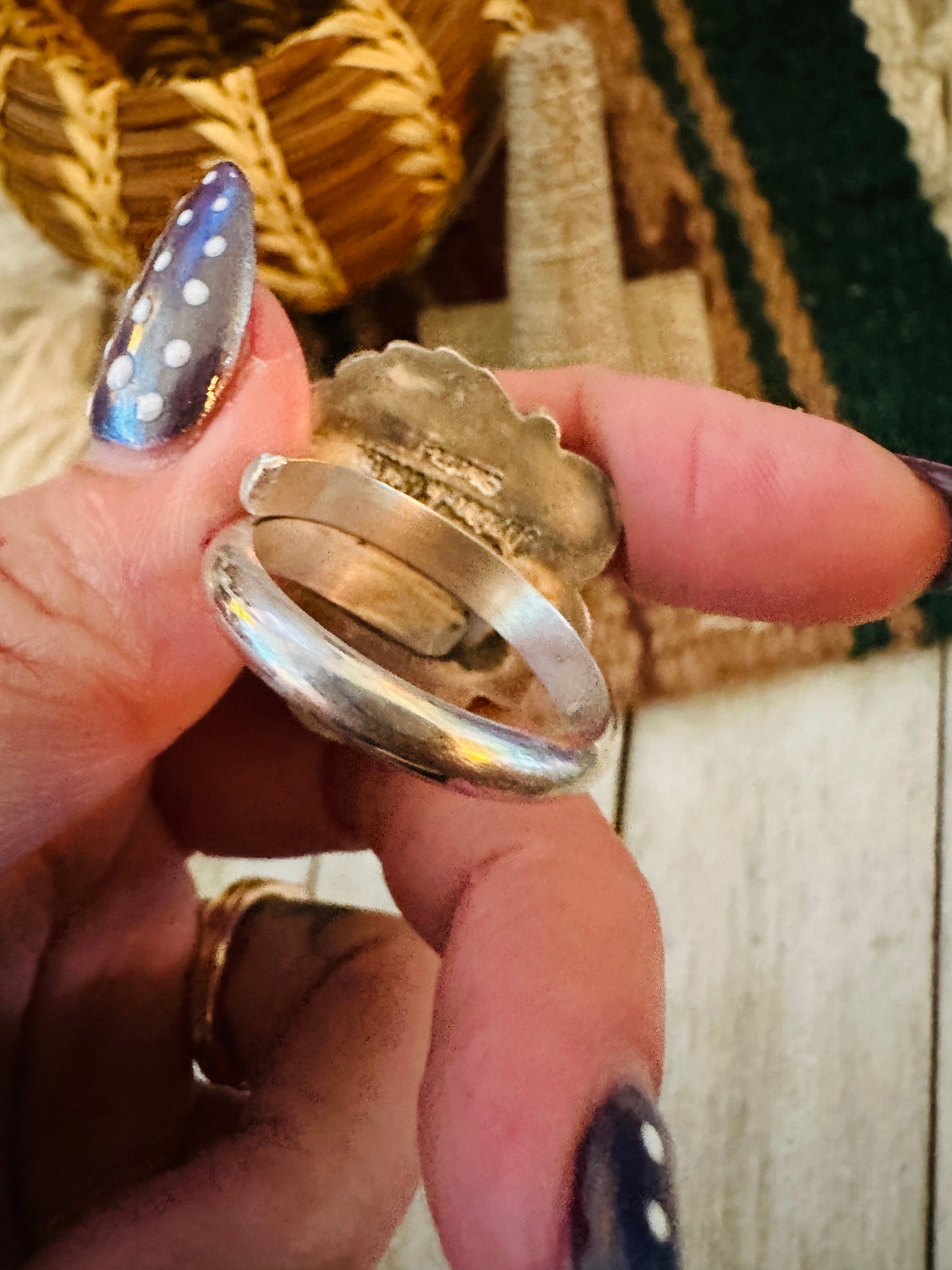 Old Pawn Handcrafted Turquoise & Sterling Silver Adjustable Ring
