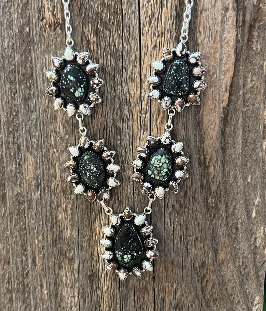 Handmade Newlander Turquoise & White Buffalo Sterling Silver Drop Necklace