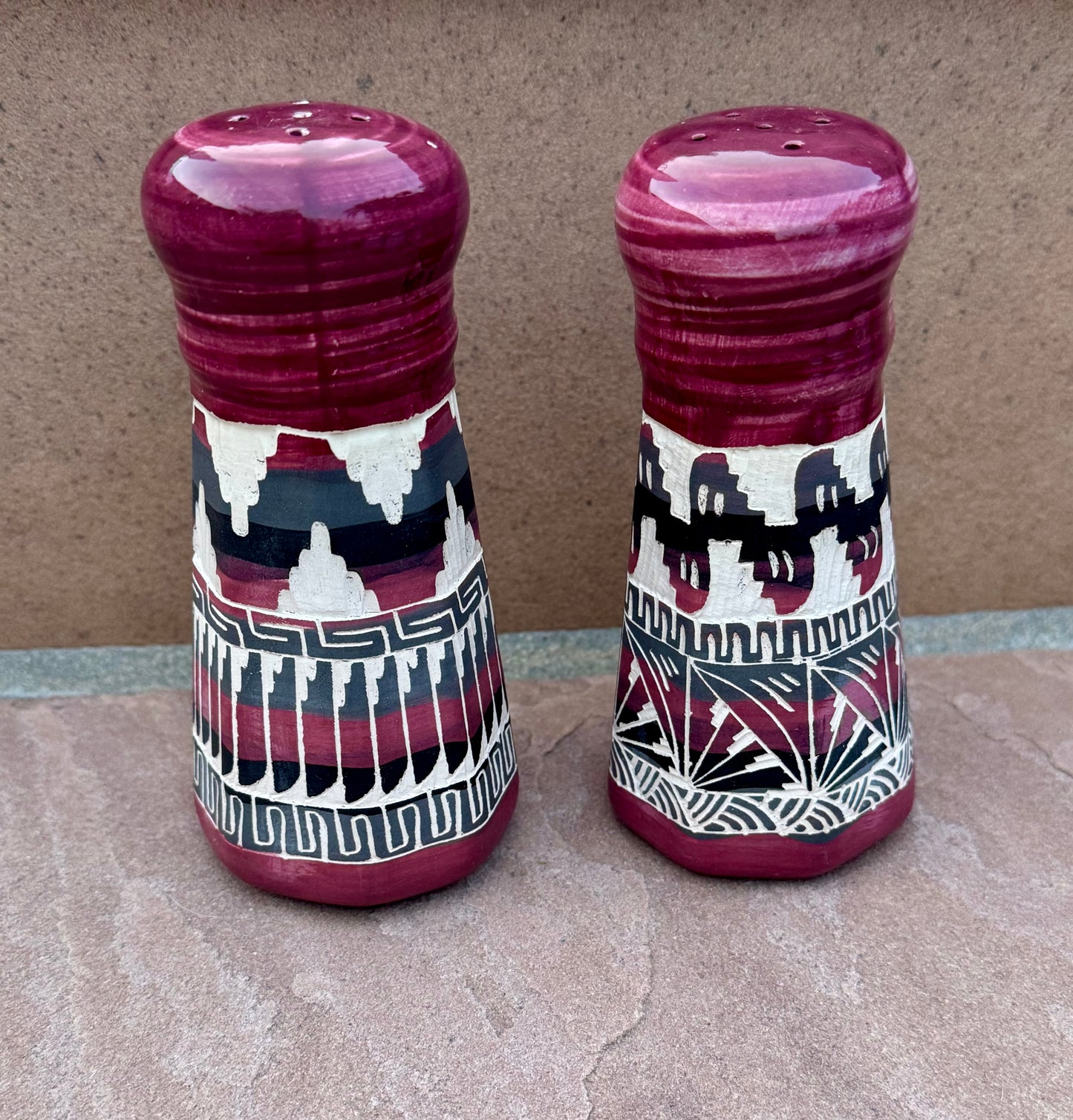 Handcrafted Tall Burgundy Salt & Pepper Shakers “Cassandra King”