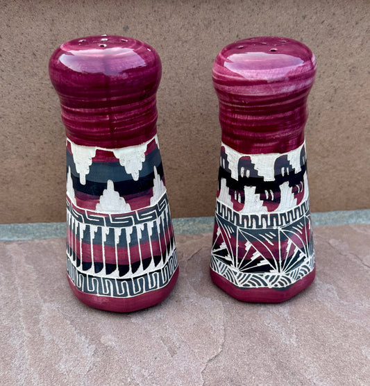 Handcrafted Tall Burgundy Salt & Pepper Shakers “Cassandra King”