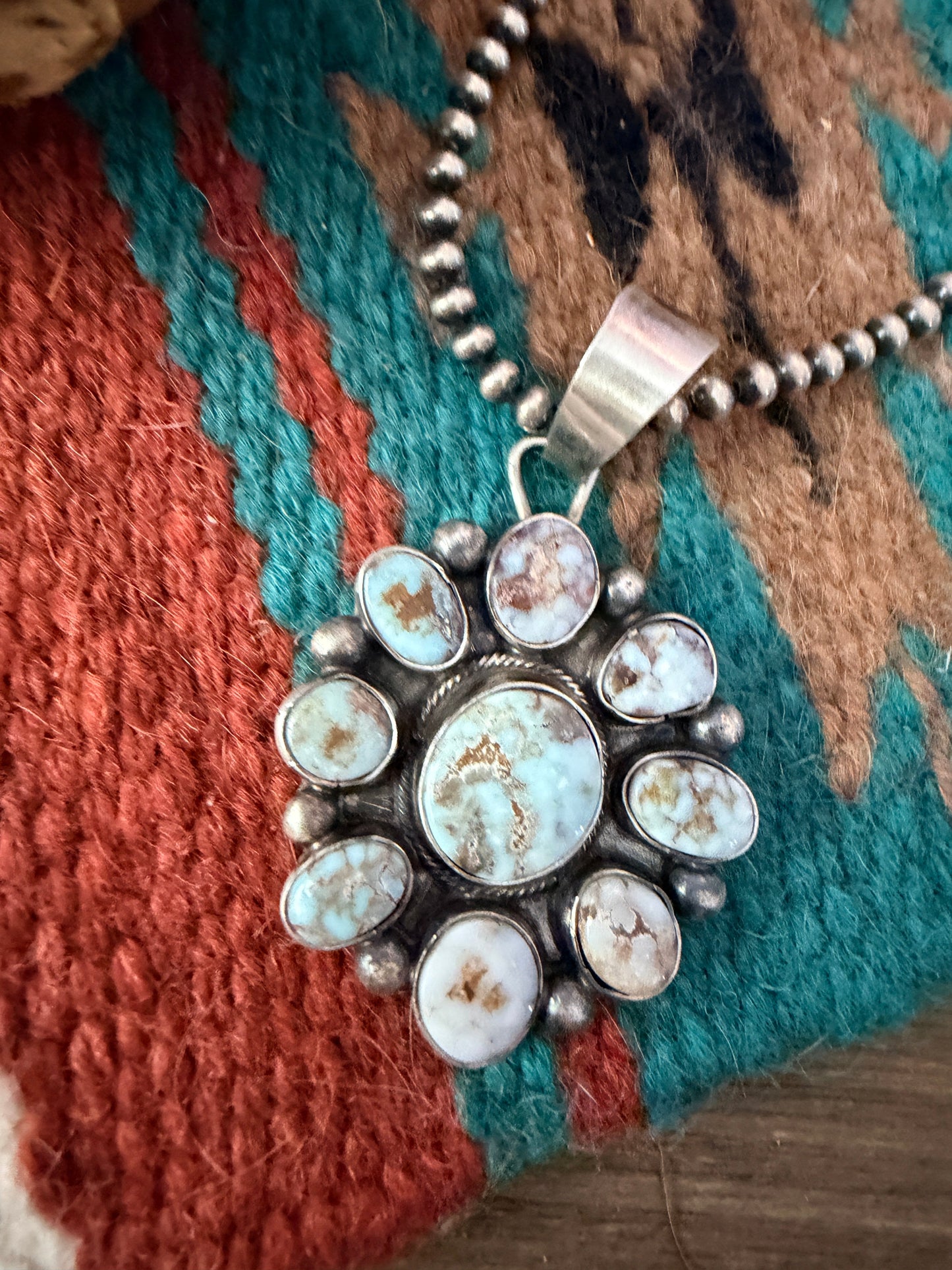 Handcrafted Sterling Silver & Dry Creek Turquoise Cluster Pendant by Travis Jim
