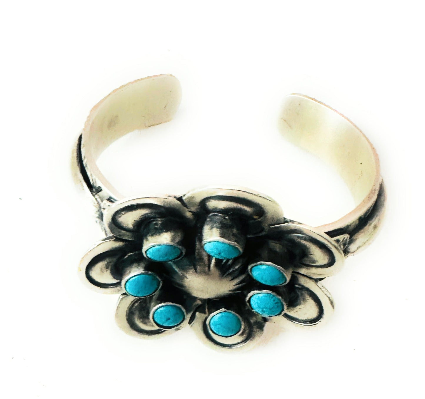 Sterling Silver & Turquoise Flower Cluster Cuff Bracelet /