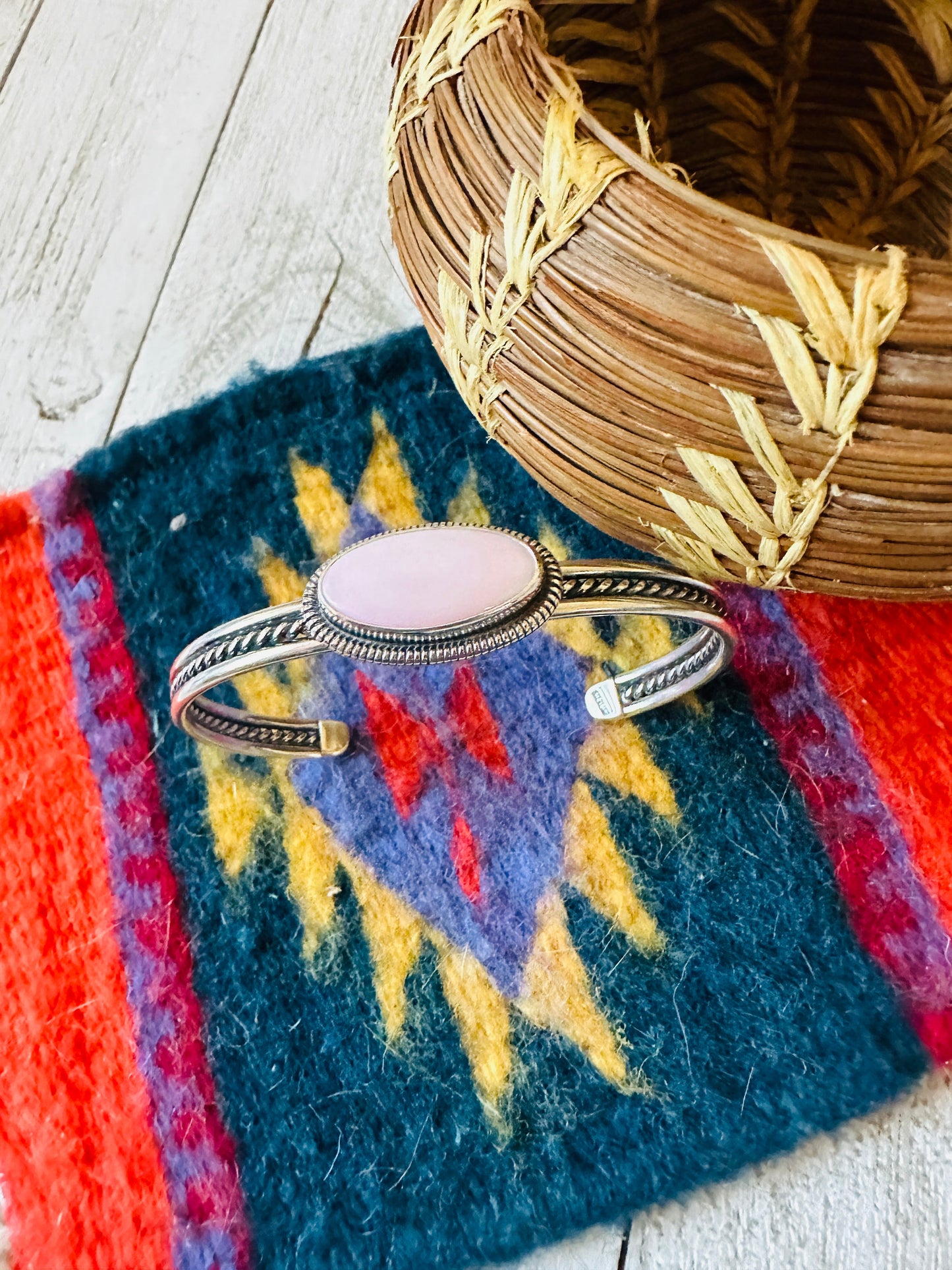 Handcrafted Queen Pink Conch Shell & Sterling Silver Cuff Bracelet