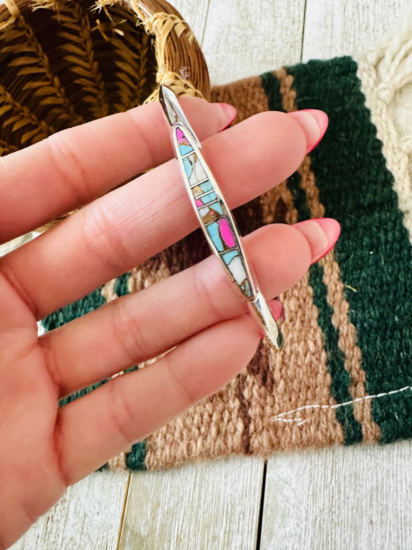 Handcrafted Cotton Candy & Sterling Silver Inlay Cuff Bracelet